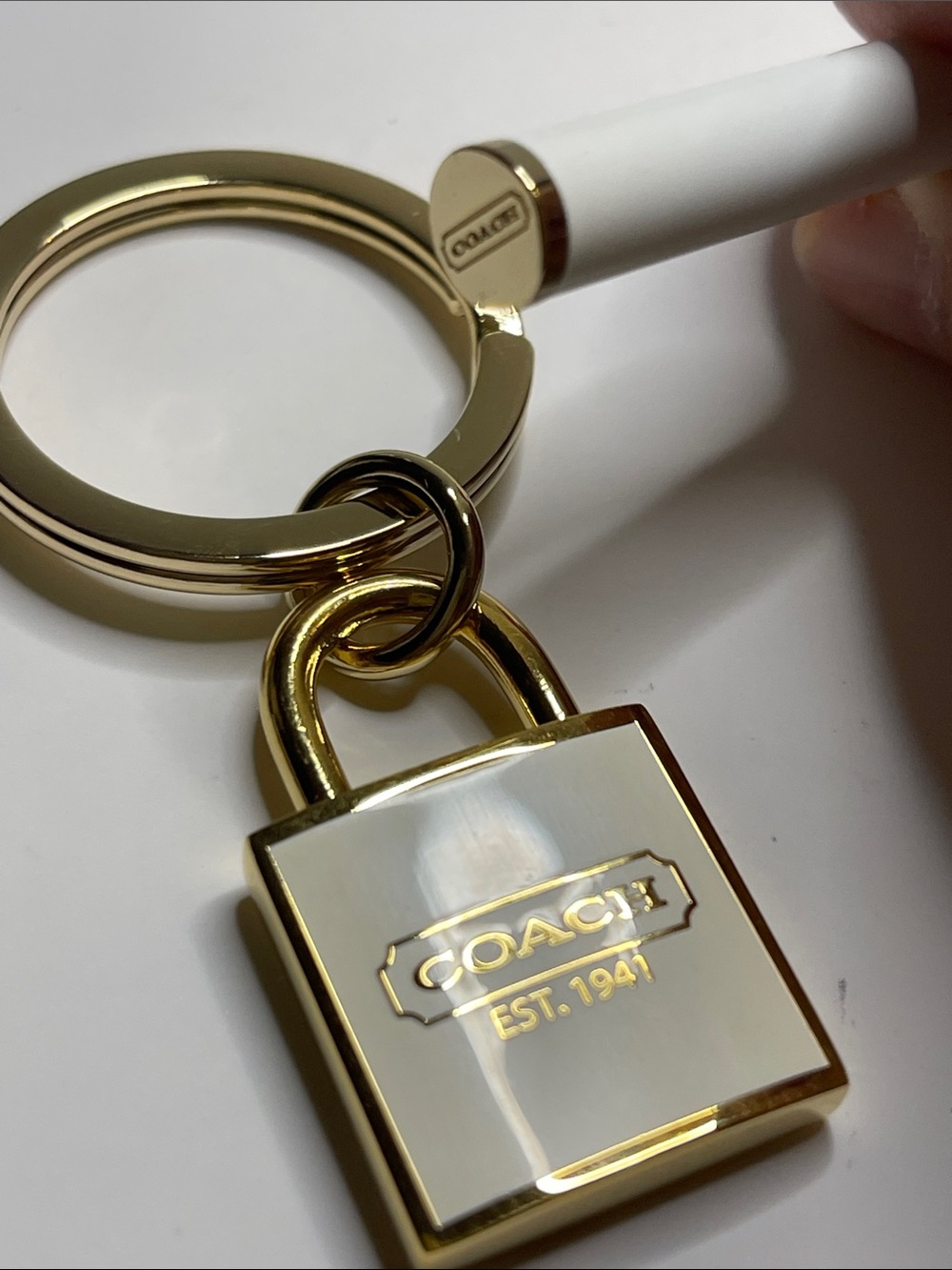 Coach Gold and White Enamel Padlock Key Ring and Coach Pen - Picture 4 of 7